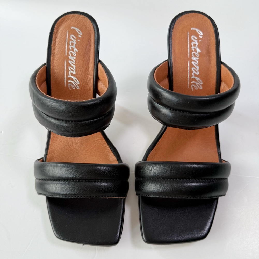 L'Intervalle Woman Black Leather Strappy Slip-On Mule Heel Sandal EU38 Classic - Picture 2 of 7